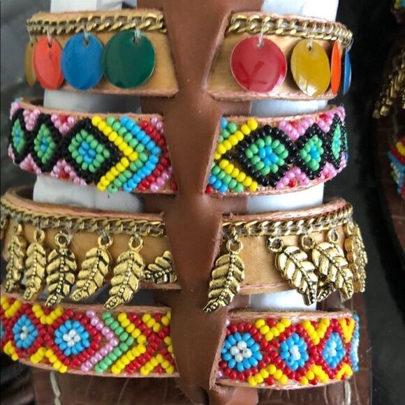 SAM EDELMAN Lanai Embellished Strappy Flat Sandals In Saddle - Picture 4 of 14